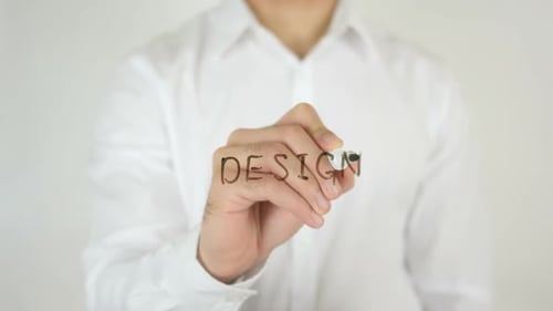 Hand Writing The Word Design On Clear Screen