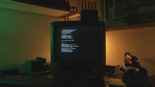 Secuencia de arranque retro en CRT con videocámara VHS, error 503