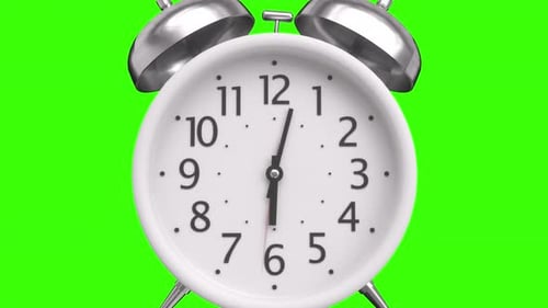 Vintage Alarm Clock with Spinning Hands on Green Screen Background. Zoom Out
