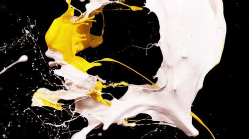 Dynamic White and Yellow Paint Collision Fluid Splash