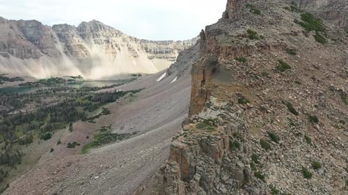 Uinta Mountains Range Utah USA. Aerial View of Steep Sandstone Cliffs and Valley With Amethyst Lake