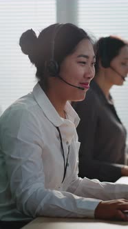 Call Center Control Room Side View of Team of Technical Customer ...