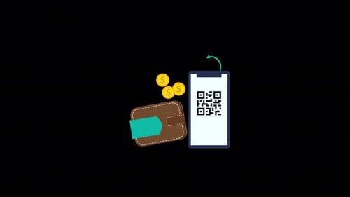 Flat Design Money Transfer Animation with QR Code
