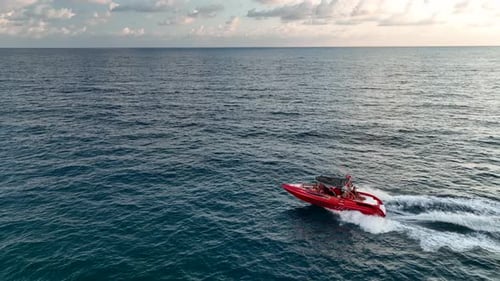 Sports Boat Sails Fast on the Sea Aerial View 4 K