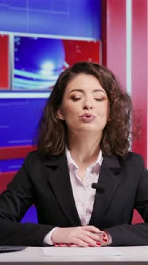 Woman Speaking in a News Studio