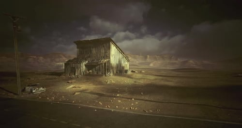 Crumbling Shelter Surrounded By Ominous Weather and Unsettling Silence