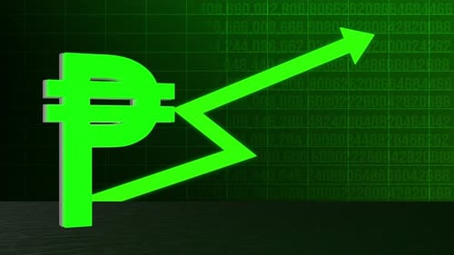 Digital Peso Currency Symbol with Rising Financial Growth Arrow