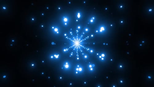 Mesmerizing blue light particles swirl in dynamic cosmic tunnel