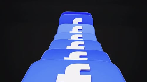 Dunkelblaue 3D-Symbole von Facebook, die wie Dominosteine fallen
