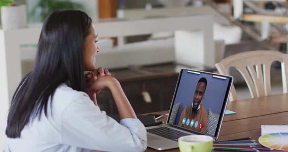 Woman Video Chatting on Laptop with Man, People Stock Footage ft. video ...