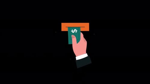 Hand Withdrawing Money from ATM Slot. Cash Withdrawal Concept Animation Video - Transparent