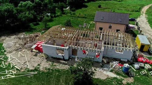 New House Construction in Rural Area: Aerial View