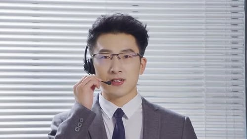 Close Businessman, consultant call center with headphones for customer service support online advice