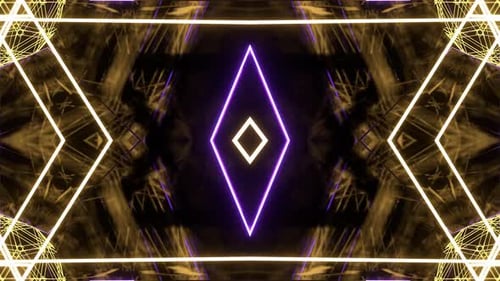 Yellow And Purple Triangles Rhombus And Stripes Neon Geometry Background Vj Loop In 4K
