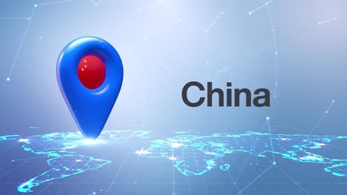 3D Location Pin with Flag on Digital World Map Animation