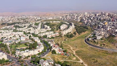 Israel and Palestine Divided By security fence Aerial View