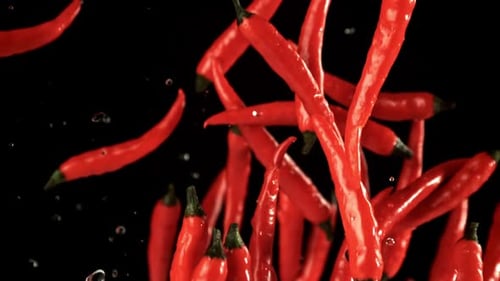 Red Chili Peppers Fly Up and Fall Down, filmado em uma câmera de alta velocidade a 1000 Fps