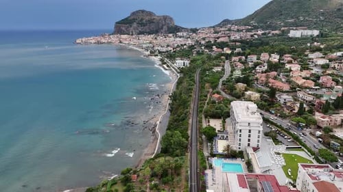 Aerial View of Cefalù Coastline and Town