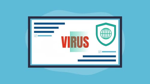 Scanner-Virenwarnung, Animation, digitale Infektionsgefahr. Geeignet für Cybersicherheitskonzepte.