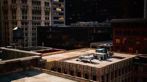 Urban City Rooftops Flyover Motion Background