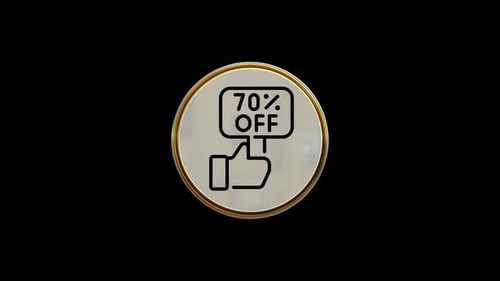3D Gold Coin with 70% Off Thumbs Up Icon Animation