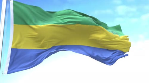 Fluid Waving Flag with Green, Yellow, and Blue Stripes