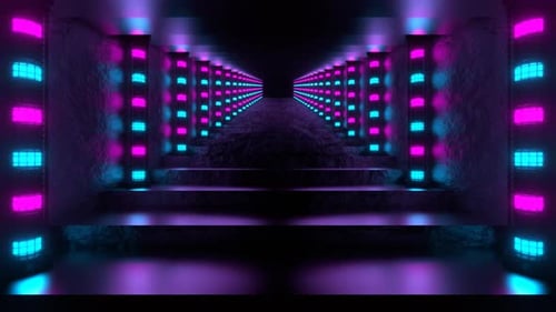 Cyan And Pink Neon Column Stairs Background Vj Loop In 4K