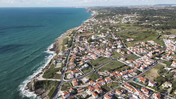 Aerial view of Praia das Macas, Colares, Portugal., Overhead Stock ...
