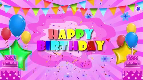 Colorful Happy Birthday Title Card Animation with Balloons and Confetti
