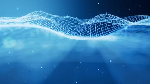 Futuristic Blue Grid Wave Digital Data Network Background