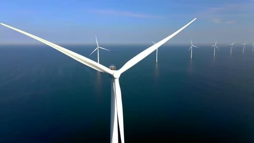 Offshore Windmill Park at Sea Windmill Park in the Ocean Aerial View of Wind Turbines