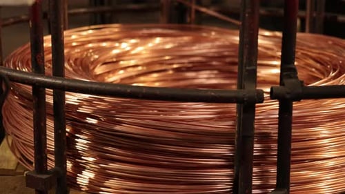 Industrial Copper Wire on Spool, Closeup