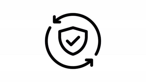 Animated Flat Design Security Shield Icon with Rotating Arrows