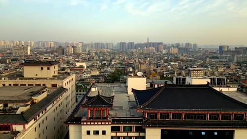 Aerial view of traditional buildings, China.