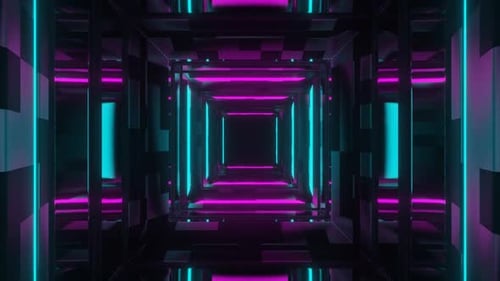 Cyan And Pink Neon Mirror Corridor Background Vj Loop In HD