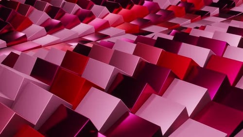 Dynamic Red and Pink Geometric Rotating Blocks Background Loop