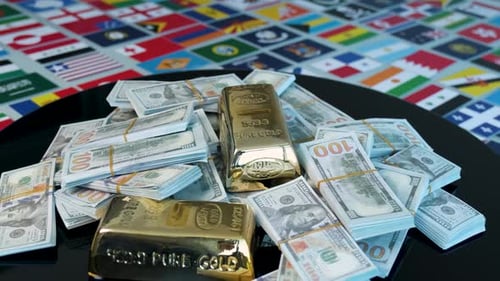 Stacks of Money and Gold Bars