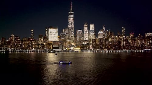 Night View of New York Skyline At Manhattan In New York United States.