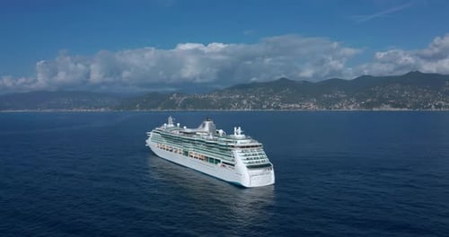 Travel on a Cruise Comfortable Liner on the Blue Deep Ocean in the Summer