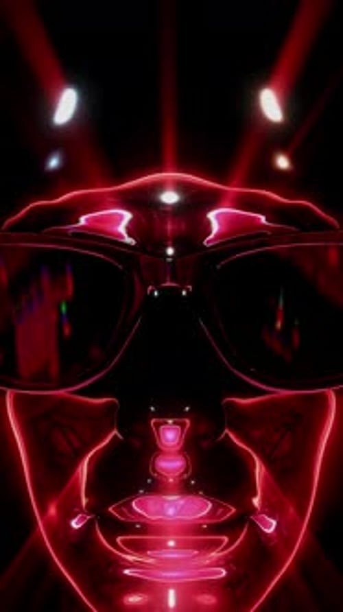 Rote reflektierende Sonnenbrille mit DJ-Kopf