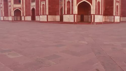 humayun tomb at misty morning from unique perspective shot is taken at delhi india.