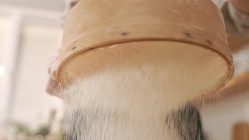 Slow Wooden Sieve Sifting Flour