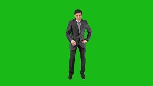 Formally Dressed Man Laughing Joyfully in Chroma Key