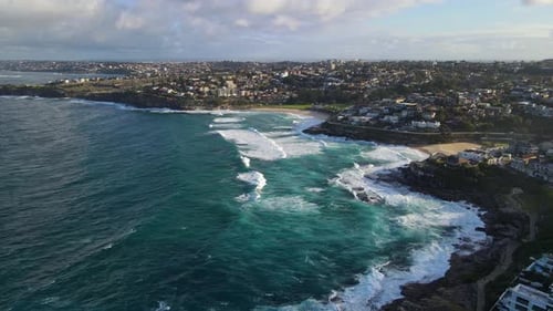 View Of Tamarama Beach And Bronte Beach From Mackenzies Bay In New South Wales, Australia. aerial de