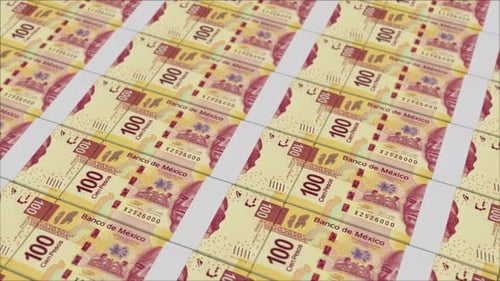 100 MEXICAN PESOS banknotes printing by a money press