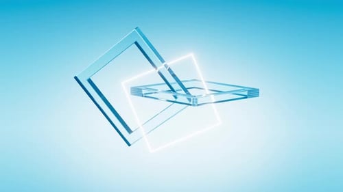 Creative square glass rings and neon frames, 3d rendering.