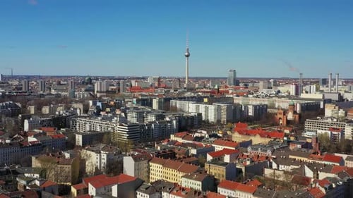 Aerial view of Berlin TV Tower, Germany.