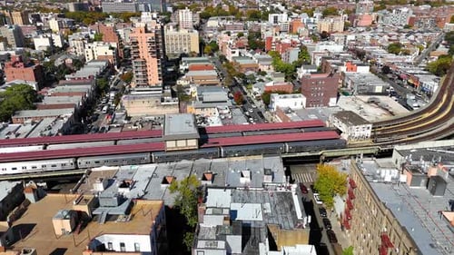 Aerial View of Train Tracks in City Brighton Beach Aerial Shot of Train Tracks Brighton Beach