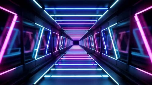 Cyberpunk Neon Tunnel with Glowing Geometric Lights