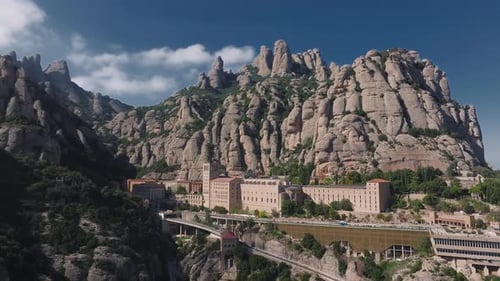 Aerial View of the Benedict Church Abbey of Monserrat From Barcelona Spain